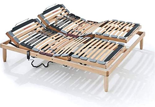 EVERGREENWEB MATERASSI & BEDS Lemon Electric Wooden Slatted Bed Base King Size - 5ft x 6ft6 (150 x 200 cm) with Cushions and 2 Lifters
