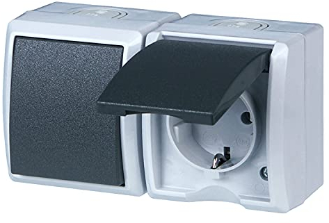 REV AquaForm, Steckdose - A/W Schalterkombi, IP44, zweipolig, Aufputz, waagrecht, grau