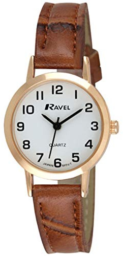 Ravel - Traditionelle Damen-Uhr mit klarem Zifferblatt - Roségold-Ton/Braun