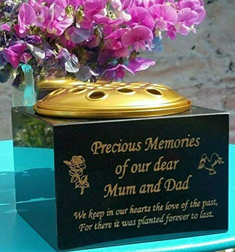 Solid Black Granite Memorial Vase Flower Holder Personalised Any Wording