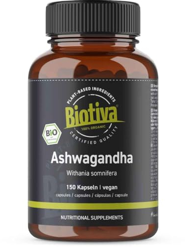 Ashwagandha 500 Kapseln Bio - 1500mg Tagesdosis - Withania Somnifera - indische Ayurveda - Schlafbeere - Abgefüllt in Deutschland - Biotiva