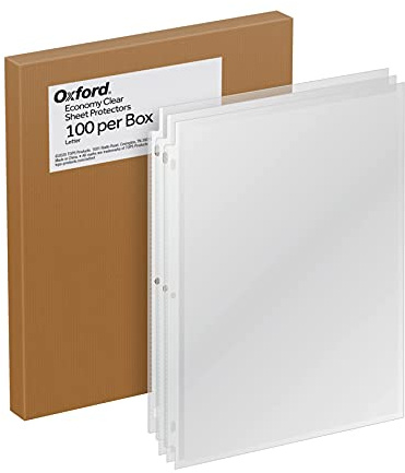 Oxford Sheet Protectors, Clear Finish, Top Load, Letter Size Plastic Sleeves, Reinforced 3 Hole Punch for Binders, Sheets for 3 Ring Binder, 100 per Box (33267)