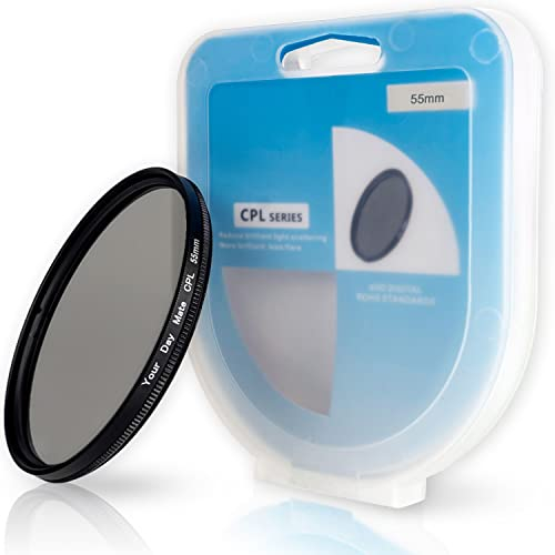 CPL Filtre polarisant, Ø 55 mm, Réflexion Lumineuse perturbatrice minimisée, Clarté Optique et fidélité des Couleurs optimisées, Polarisateur Circulaire Cadre Aluminium, Protection Objectif caméra