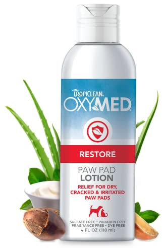 TropiClean OxyMed Medicated Dog Lotion for Paw Pads, Nose, & Elbows - Balm Moisturiser with Soothing Shea Butter, Vitamin A & E, and Revitalising Jojoba Oil - Lotion, 118ml