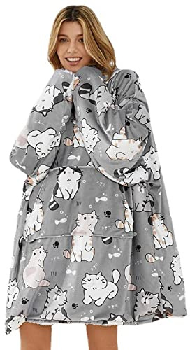 Sacebeleu Decke Hoodie Sweatshirt,Flauschige Sherpa TV-Decke mit Ärmeln,Oversized Kapuzen Pullover Kuscheldecke mit Känguru Tasche,Flanell Fleecedecke,Einheitsgröße für Damen,Herren