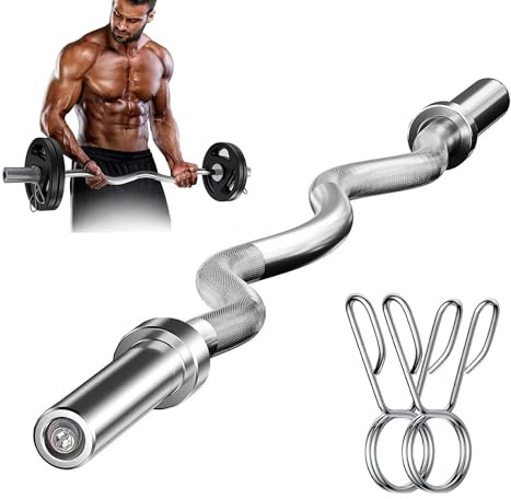 Nisorpa 47inch Curl Bar Weight Lifting Barbell Bar with Non-Slip Hand Grip and 2 Spring Collars Bicep Curling Bar for Weights Strength Training Muscle