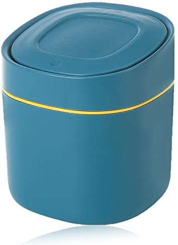 Pattumiera da Tavolo, Pattumiera Piccoli Uffici, Cestino con Coperchio, per Bagno, Cucina, Portatile Portarifiuti, Blu
