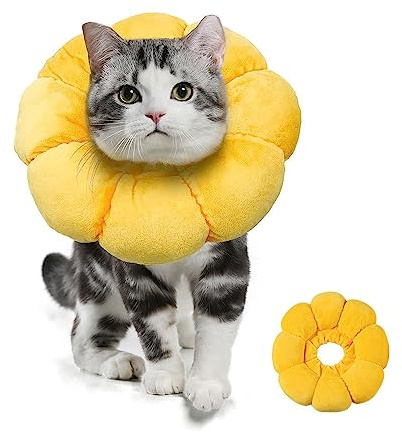 LATRAT 1 collare per gatti con girasole, per gatti, collare di protezione regolabile, per gattini,guarigione delle ferite dopo un intervento chirurgico per animali domestici (XS)