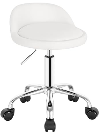 WOLTU Silla de Tocador, Taburete Giratorio con Respaldo Bajo, Altura Regulable (43-54,5 cm), Funda de Cuero Sintético, Estructura Metálica, Blanco