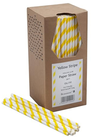 Pajitas de papel de 20,32 cm, 6 mm, rayas amarillas y blancas, paquete de 250
