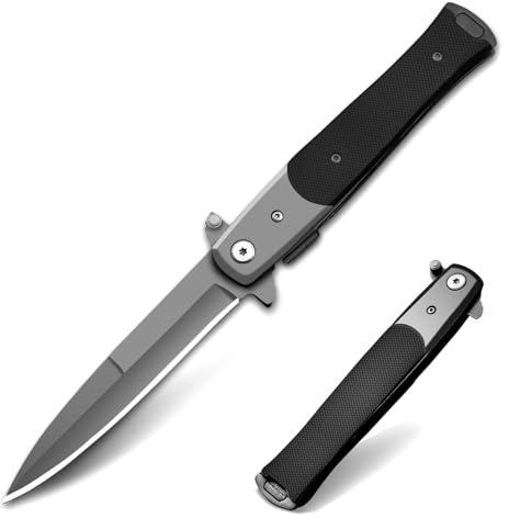 eiloszf Klappmesser Scharfes Outdoor Messer Jagdmesser & Survival Knife Einhandmesser Taschenmesser mit Edelstahlklinge, gürtelmesser (Grau-Schwarz)