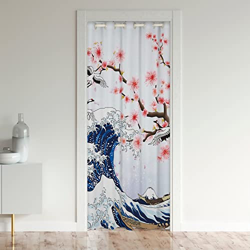 Ola japonesa cortina de puerta 106x203cm Floral Cortinas interiores Sala Dormitorio para Dormitorio Sala de estar Cortinas al aire libre entrada Mar Fluctuaciones Cortina Ocultante