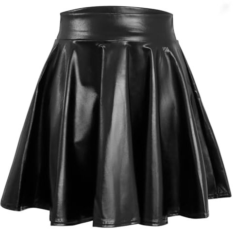 WERFORU Frauen Hohe Taille Gefaltete Skater Rock Modischer Glocken Rock für Damen für Freizeit/Musikfestival/Halloween