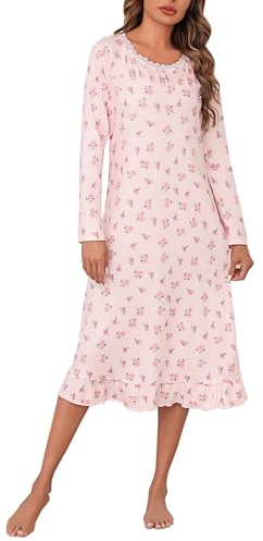 Aseniza Camicie da Notte Donna Manica Lunga Camicia da Notte Morbida e Confortevole Stampata Patchwork Ampia Vestito da Notte Donna Leggero