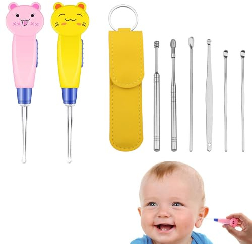 Cuillère de Nettoyant Oreille Lumineux, Ear Curette LED, Curette Oreille Enfant, Cuillère de Nettoyage de Nettoyage avec Lumière Cuillère Creuser Outil de Soins de L'oreille pour Enfant Adulte