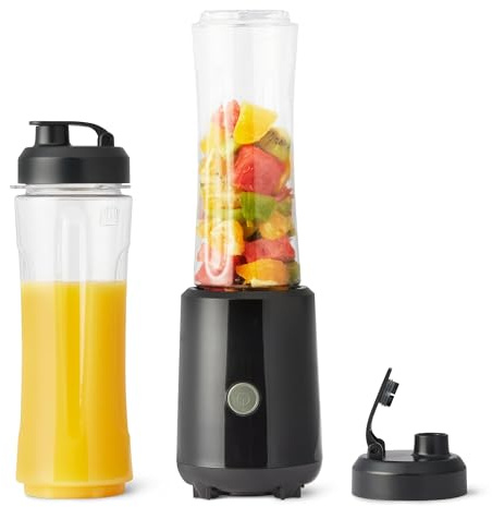 Amazon Basics Blender Portable pour Smoothies avec 2 Verres de Voyage, 600ml, 300W, Noir