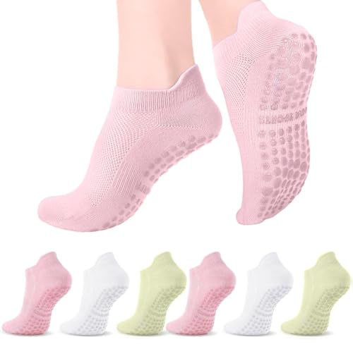 WeddHuis 3 Pares Calcetines Antideslizantes Mujer Yoga Pilates Calcetines Rutschfeste Anti Rutsch para Mujer Yoga Barre Pilates en Casa Hospital (35-40)