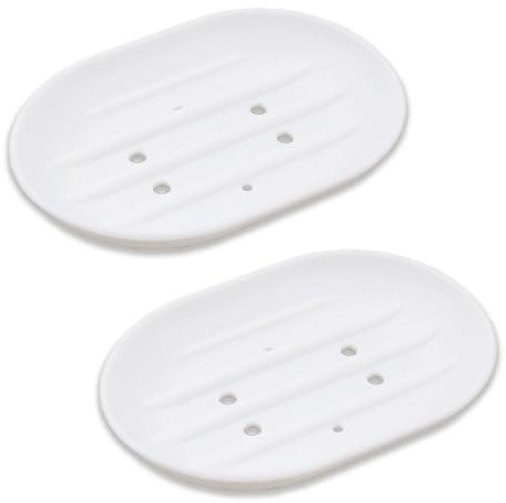 2Pcs Silicone Soap Holder Dish, Non - slip Shower Soap Saver, for Bathroom Shower Kitchen Soap Saver Tray, Dry Easy Cleaning (White)
