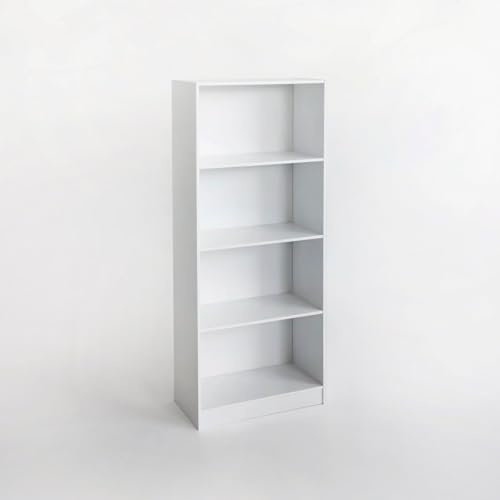 LOLAhome Estantería Librería Cubo con 4 estantes de Tablero de Laminado Color Blanco para Despacho, Librería, Dormitorio o Despensa de 147x60 cm