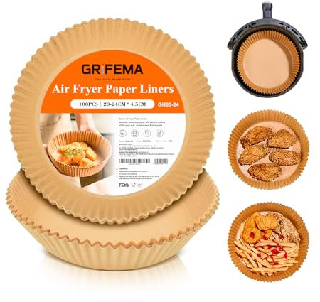 GRIFEMA Papier Cuisson Air Fryer, Papier Sulfurisé pour Air Fryer 100 Pièces 16cm, BPA Gratuit, Oil, Water Resistant, 5-8 L, Paper Air Fryer Accessoires pour Icro-Ondes Four Poêle