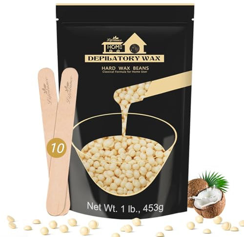 Lifestance 450 g de perles de cire formulées pour débutants, perles de cire avec 10 spatules en bois pour l'épilation, la crème d'épilation pour bikini, jambes, aisselles