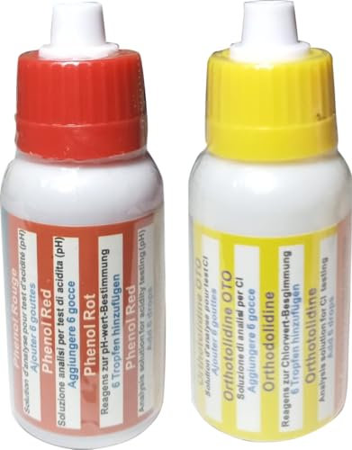 Test Kit analyseur de pH et de chlore (Otho/Phenol) 6 gouttes pour mesurer les valeurs de pH et de chlore de l'eau de votre piscine, spa ou jacuzzi (kit de test de rechange)