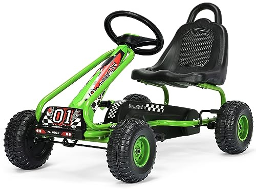 COSTWAY Go-kart med justerbar sits, Go Kart med handbroms, pedalbil, tål upp till 30 kg, Go Cart, pedalfordon för barn från 3 år (grön)