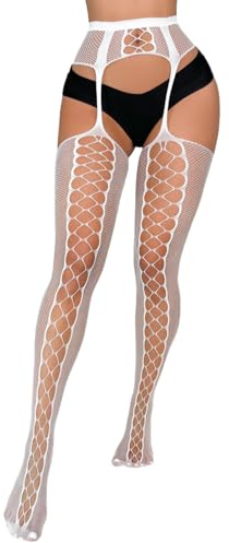 PARUPRUP Suspender Tights for Women Sexy Suspender Stockings High Waist Fishnet Tights Fishnet Stockings (UK, Alpha, One Size, Regular, Regular, White)