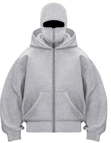 Générique Sweat à Capuche Balaclava Zip Hoodie Zippé Homme Veste Chaude Hoodie Balaclava Cagoule Moto Masque Anti-Vent pour Sports de Plein Air Vélo Manteau Automne et Hiver Sweat À Manches Longues