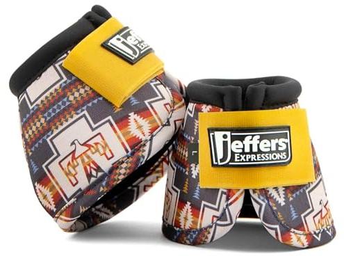 Jeffers Equine No Turn Bell Boots for Horses - Thunderbird, Large | Shock Absorbing Hoof Protection | Secure Double Hook & Loop Closure, Perfect for Travel, Turnout, Training, & Riding - 1 Pair