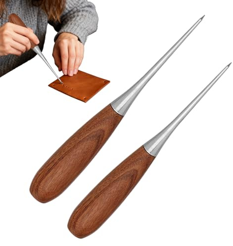 Jubepk Lezna Para Coser Cuero,Perforador con Mango de Madera | Herramienta para Cuero y Cinturones | para Tapicería Zapato Bota Cinturón Bolso Cartera Vaqueros Tela Encuadernación