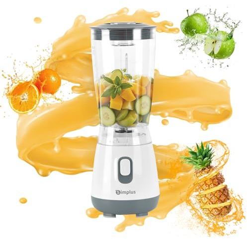 SIMPLUS Blender Mixeur, 600ml Mini Blender, Blinder Mixeur avec 4 Lames Acier Inoxydable, 23000RPM, Extracteur de Jus Électrique pour Fruits, Shake, Smoothie et Aliments pour Bébés, Sans BPA, Blanc