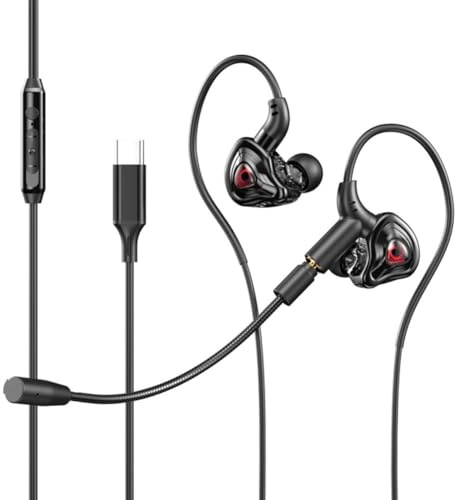 Getdoublerich Auriculares para juegos con cable con micrófono desmontable, sonido HiFi de 10 mm y cancelación de ruido, auriculares intrauditivos con control de cable para PC, teléfono, tablet, 3,5 mm