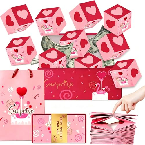 Surprise Explosion Gift Box - DIY Pop Up Money Box with Bag - Bouncing Exploding Layered Surprise Box for Birthday Graduation Bridal Shower Money Gift Box Women Men Mom Wife Sister (12 Bounce Boxes)