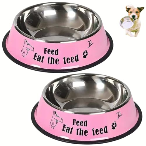 Pacco 2 PEZZI Ciotola Acciaio Inox Multi Color Cani Gatti Animali Domestici, Capacità 500 ml, Diametro 20 cm Antiscivolo, Cucciolo Dog Bowl Taglia Grande Media Piccola Coppia (ROSA 2 PEZZI)