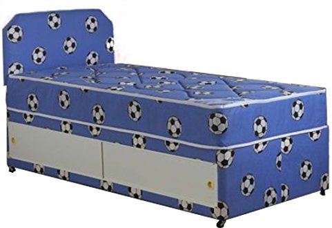 Just Beds Blue Single Football Divan Bed Set With Matching Headboard And Slider Storage (3x6'3)