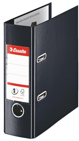 ESSELTE 468670 - Archivador de palanca plástico forrado Nº1 con rado, ojete y cantonera DIN A5. Lomo 75 mm color negro
