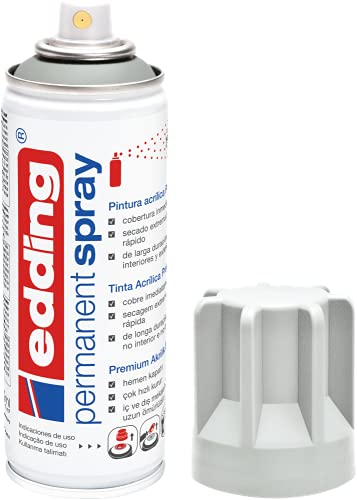 edding 5200 spray permanente - gris claro mate - 200 ml - pintura acrílica para pintar y decorar vidrio, metal, madera, cerámica, plástico, lienzo - aerosol, spray acrílico, spray de pintura