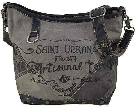 Sunsa Canvas Umhängetasche. Damen/Herren Schultertasche. Crossbody Tasche mit Leder. Damentasche schwarz grau. Vintage Handtasche Studententasche Unisextasche