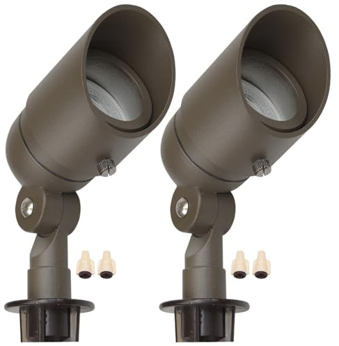 Lumina Lighting® Focos de paisaje de 4 W (paquete de 2) | Focos de aluminio fundido de bajo voltaje para paisaje al aire libre – 12 V 3000 K impermeable para patio, árboles, camino | Bombilla LED MR16