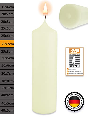 WikaKerzen Stumpenkerzen [Altarkerzen Qualität] ideal zum Basteln und Verzieren zur Taufe Geburtstag Hochzeit Kommunion Rohling Blanko Kaminkerze Laternenkerzen (Elfenbein, 25 x 7 cm)