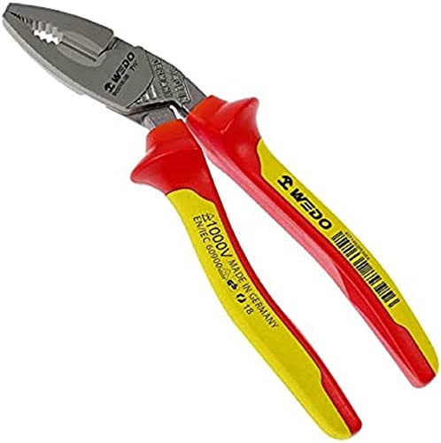 WEDO Lineman Zange,1000V-isoliert，Kombizange，Kombizange Zange Mit rutschfestem Griff，Deutschland Isolierte gebogene Zangen，7½inch，VDE geprüft，Chrom Vanadium Stahl