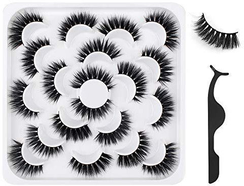 Künstliche Wimpern, 10 Paar, künstliche Wimpern, natürlich, handgefertigt, künstliche Wimpern, 3D, wiederverwendbar, Set mit Pinzette, geeignet für tägliches Make-up