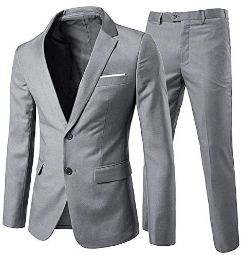 Allthemen Anzug Herren Anzug 2 Teilig Slim Fit Herrenanzug Hochzeit Anzüge Herren Modern Sakko für Business Hellgrau(2 Knöpfe) XXL