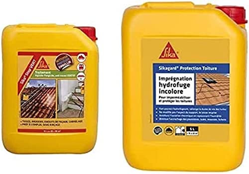 Kit Traitement & Protection Toiture 5L : Sika Stop Vert Traitement anti-traces vertes prêt à l'emploi & Sikagard Protection Toiture Imperméabilisant, hydrofuge, incolore, protection longue durée