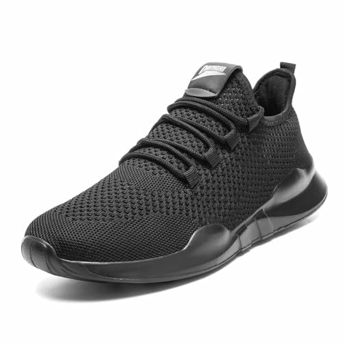 AZSDXS Baskets de course légères pour homme - Chaussures de marche tendance et respirantes - Pour jogging, athlétisme, gym, tennis, fitness, sport en plein air, Noir , 45 EU