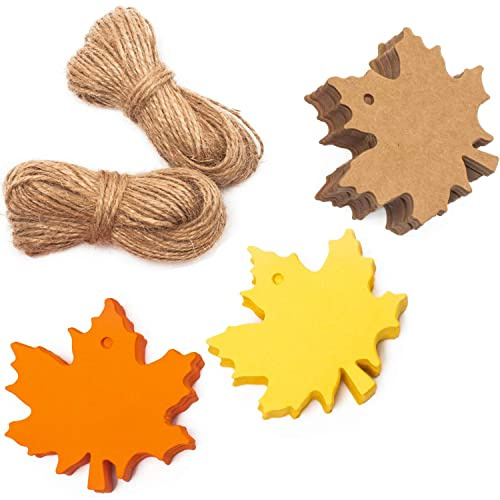Hsthe Sea 150 etiquetas de regalo de otoño, hojas de arce, papel con cordel de yute natural para otoño, Acción de Gracias, boda, regalos de manualidades, 3 colores