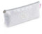 Back2Fun - Trousse triangulaire brillante, Étui un compartiment, Taille 200 x 80 x 35 mm, Trousse à paillettes, Tirette en métal, Fermeture éclair, Papeterie mignonne, Design blanc