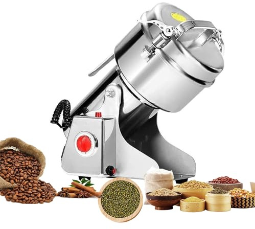 Ywanwj Grain Mill Grinder 4500g High Speed Superfine Spice Mill,with Protection of Overload Swing Type for Rice, Herb, Corn, Nut, Sesame, Pepper, Soybean, Stainless Steel