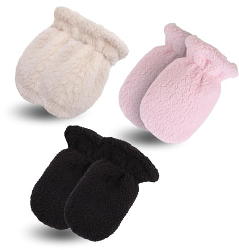 Pesaat Guantes cálidos de forro polar para bebé, manoplas de invierno de doble capa para niños y niñas, guantes antiarañazos, 3 piezas-f sin pulgar, 6-12 Meses